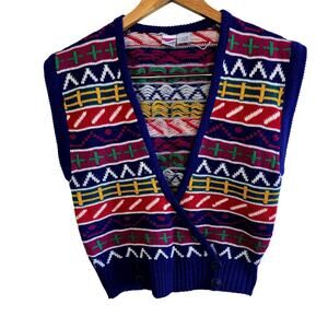 Vintage Sweater vest Deep V and button wrap closure design